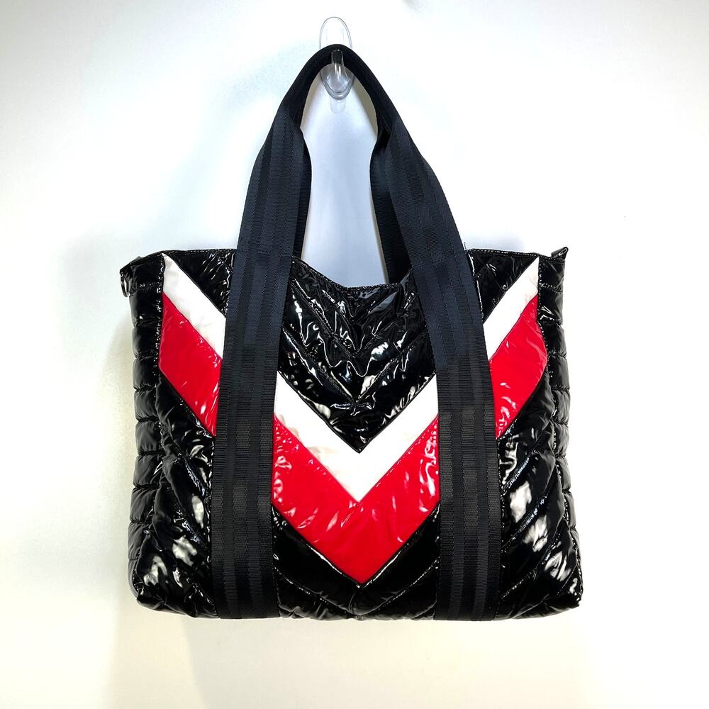 Think Royln Telluride Chevron Tote Quilted Puffer Black